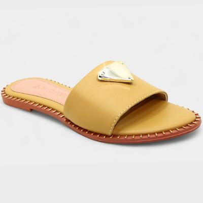 Rasteira Cia do Porto Estilo Dourado Feminina - Bege