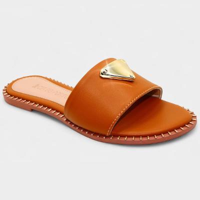 Rasteira Cia do Porto Estilo Dourado Feminina - Caramelo