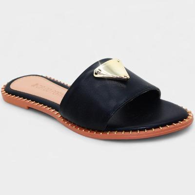 Rasteira Cia do Porto Estilo Dourado Feminina - Preto