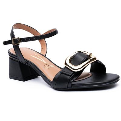 Sandália Vizzano Salto Bloco Fivela Dourada - Preto