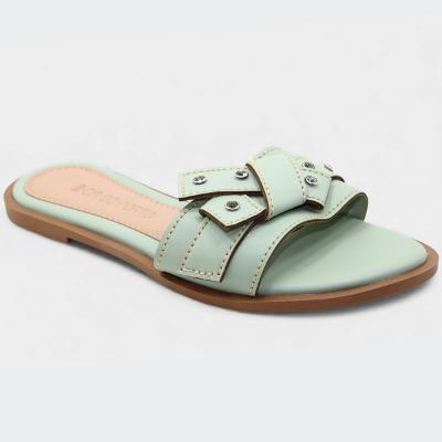 Rasteira Cia do Porto Nó Strass Feminina - Verde Claro