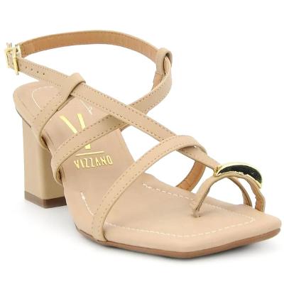 Sandália Vizzano Salto Bloco Detalhe Feminina - Bege