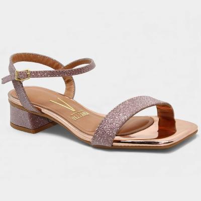 Sandália Vizzano Salto Baixo Glitter Feminina - Rosê
