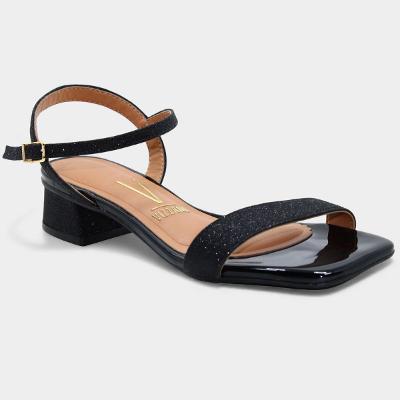 Sandália Vizzano Salto Baixo Glitter Feminina - Preto