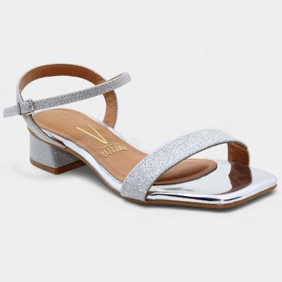 Sandália Vizzano Salto Baixo Glitter Feminina - Prata