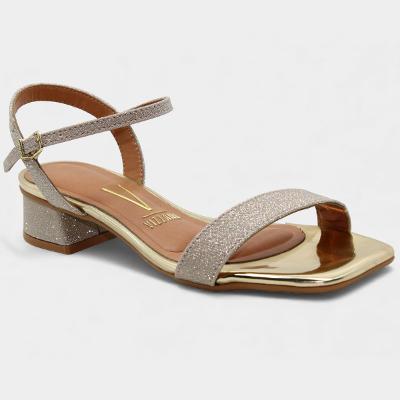 Sandália Vizzano Salto Baixo Glitter Feminina - Dourado