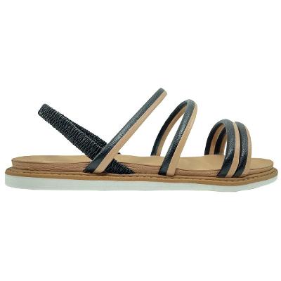 Rasteira Moleca Papete Multi Tiras Bicolor - Preto e Nude