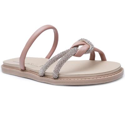 Rasteira Moleca Papete Tira Strass - Nude