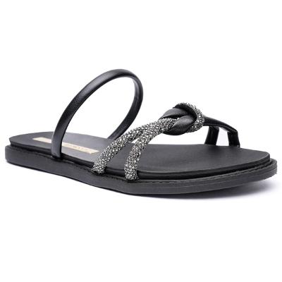 Rasteira Moleca Papete Tira Strass - Preto