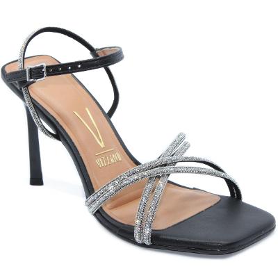 Sandália Vizzano Salto Alto Tira Fina Strass Feminina - Preto