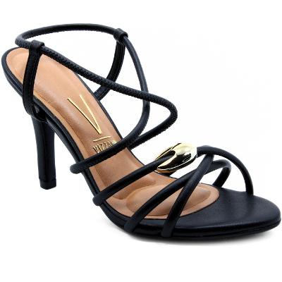 Sandália Vizzano Salto Alto Detalhe Feminina - Preto e Dourado