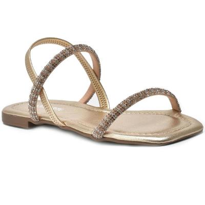 Rasteira Via Marte Metalizado Strass Feminina - Dourado