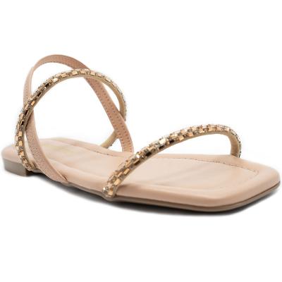 Rasteira Via Marte Strass Feminina - Bege