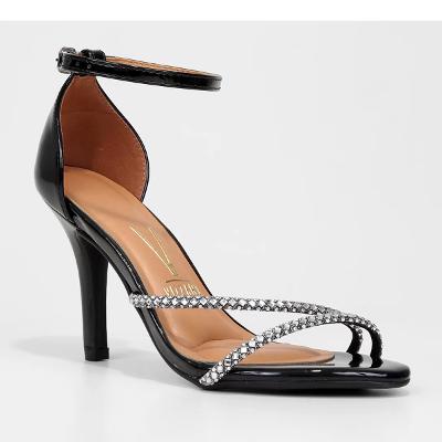 Sandália Vizzano Pedraria Salto Alto Feminina - Preto e Prata