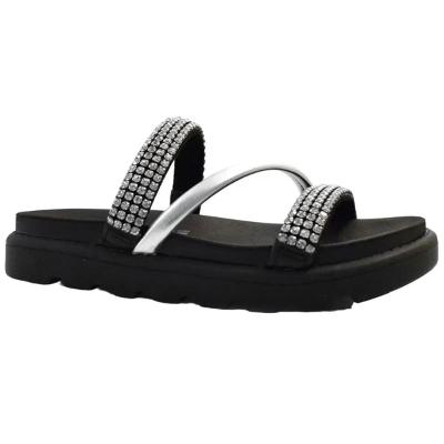 Rasteira Vizzano Flatform Tira Strass Feminia - Preto e Prata