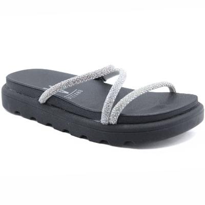 Rasteira Vizzano Flatform Tiras Strass Hotfix - Preto e Prata