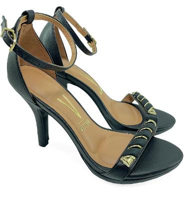 Sandália Vizzano Meia Pata Salto Alto Adereço - Preto