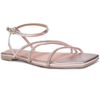 Rasteira Vizzano Metalizada Strass Feminina - Ouro Rosado