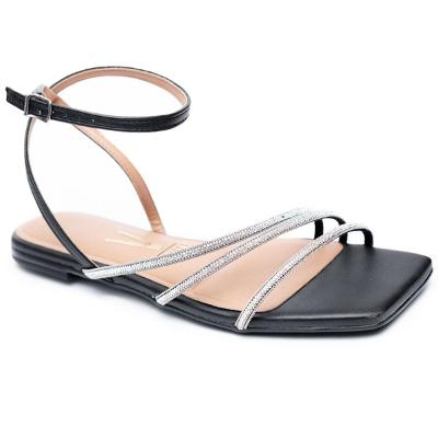 Rasteira Vizzano Tiras Strass Feminina - Preto