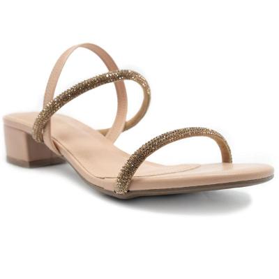 Sandália Via Marte Tira Strass Salto Bloco Feminina - Nude