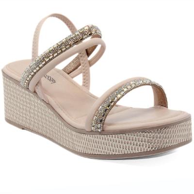 Sandália Anabela Mississipi Strass Feminino - Bege