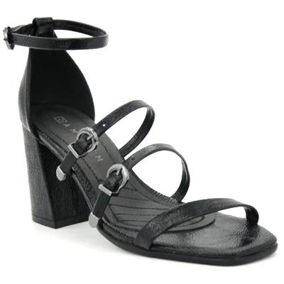 Sandália Ramarim Salto Bloco Médio Fivelas Feminina - Preto