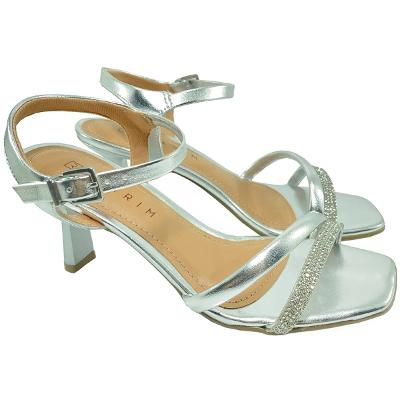 Sandália Ramarim Metalizada Strass Feminina - Prata