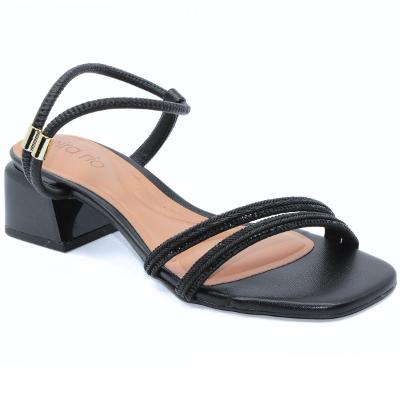 Sandália Beira Rio Tira Strass Salto Baixo Feminina - Preto