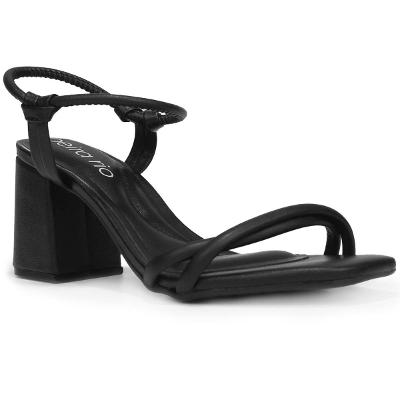 Sandália Beira Rio Tiras Bicolor Salto Grosso Feminina - Preto