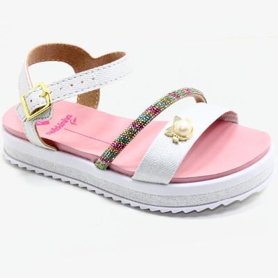 Sandália Infantil Molekinha Flatform Tira Strass Colorido - Rosa e Branco