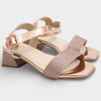 Sandália Infantil Molekinha Glitter Metalizada Salto Bloco - Rosa