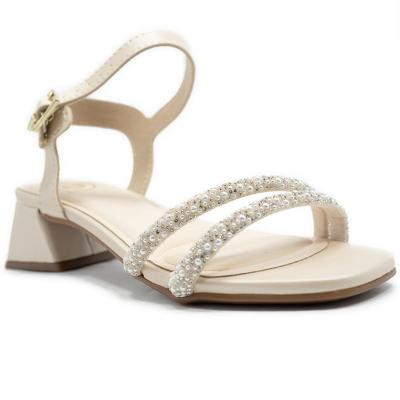 Sandália Infantil Molekinha Pedraria Salto Bloco - Off White