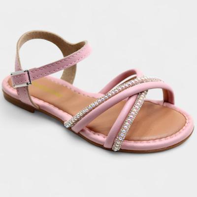 Sandália Infantil Molekinha Tira Cruzada Strass - Rosa