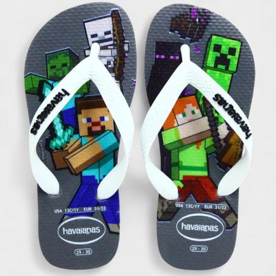 Chinelo Infantil Havaianas Kids Minecraft - Cinza e Branco