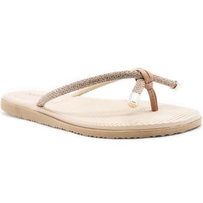 Rasteira Beira Rio Flatform Diamond Strass Laço Feminina - Ouro Rosado