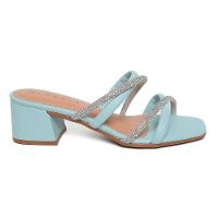 Tamanco Ramarim Tiras Strass Salto Bloco - Azul Claro - 2