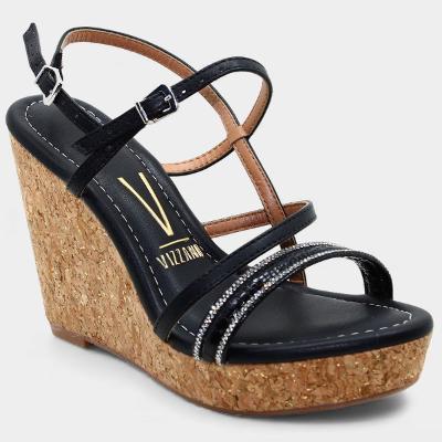 Sandália Anabela Vizzano Strass Feminina - Preto