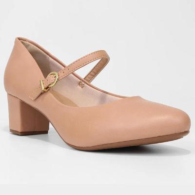 Scarpin Beira Rio Boneca Fivela Salto Bloco - Nude