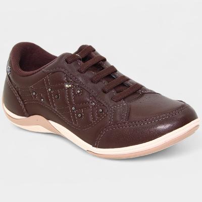 Tênis Kolosh Calce Fácil Strass Drapeado Feminino - Marrom