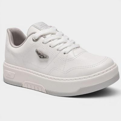 Tênis Via Marte Casual Detalhe Metálico Feminino - Branco e Prata