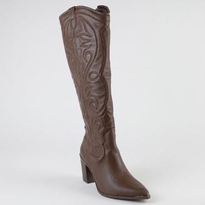Bota Via Marte Couro Western Cano Alto Feminina - Marrom