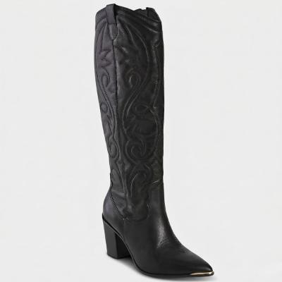 Bota Via Marte Couro Western Cano Alto Feminina - Preto