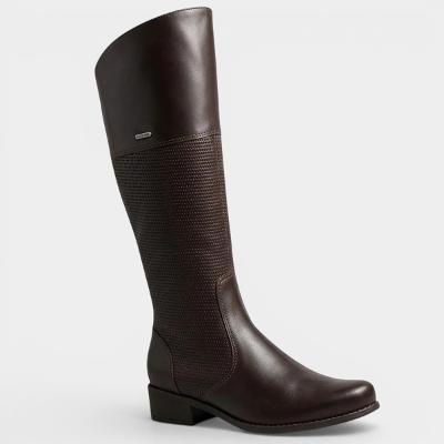 Bota Couro Bottero Texturizada Cano Alto Feminina - Marrom Escuro