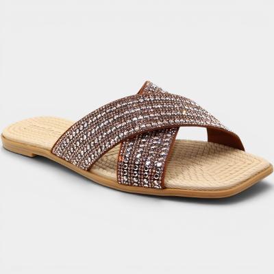 Rasteira Moleca Tira Strass Ana Castela Feminina - Bege