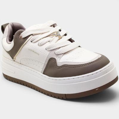 Tênis Via Marte Casual Detalhes Cravejados Feminino - Branco e Cinza