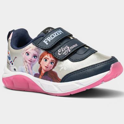 Tênis Infantil Disney Frozen Velcro Menina - Prata e Rosa