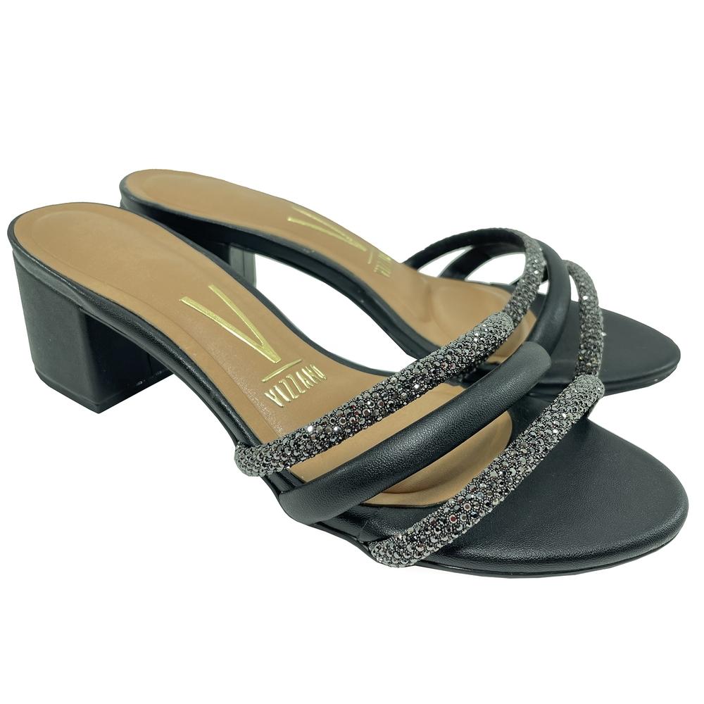 Tamanco Vizzano Strass Meia Cana Salto Bloco - Preto - 1