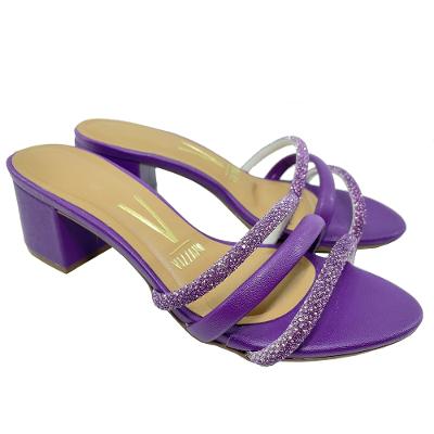 Tamanco Vizzano Strass Meia Cana Salto Bloco - Violeta