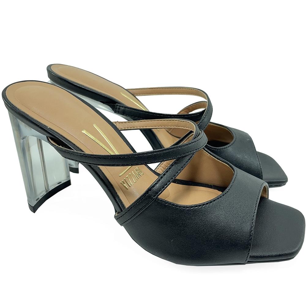 Tamanco Vizzano Salto Acrílico Pelica Tiras Feminino - Preto - 1