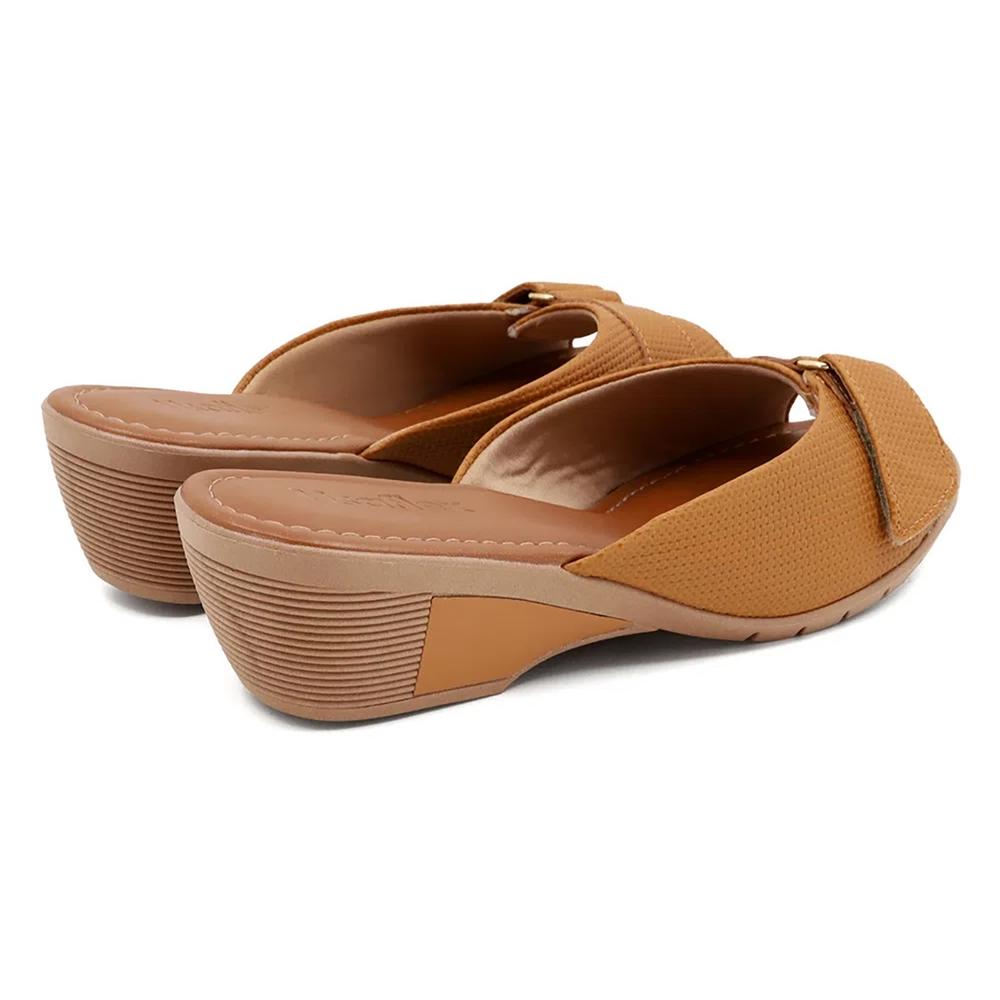 Tamanco Usaflex Anabela Couro Mini Tressê - Caramelo - 4